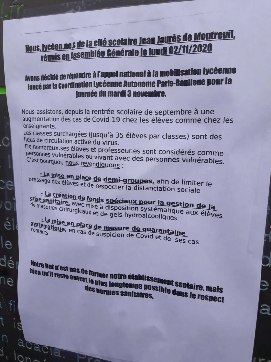 Lycées bloqués mardi 3 novembre. Droits de retraits reconduits. Grèves prolongées.